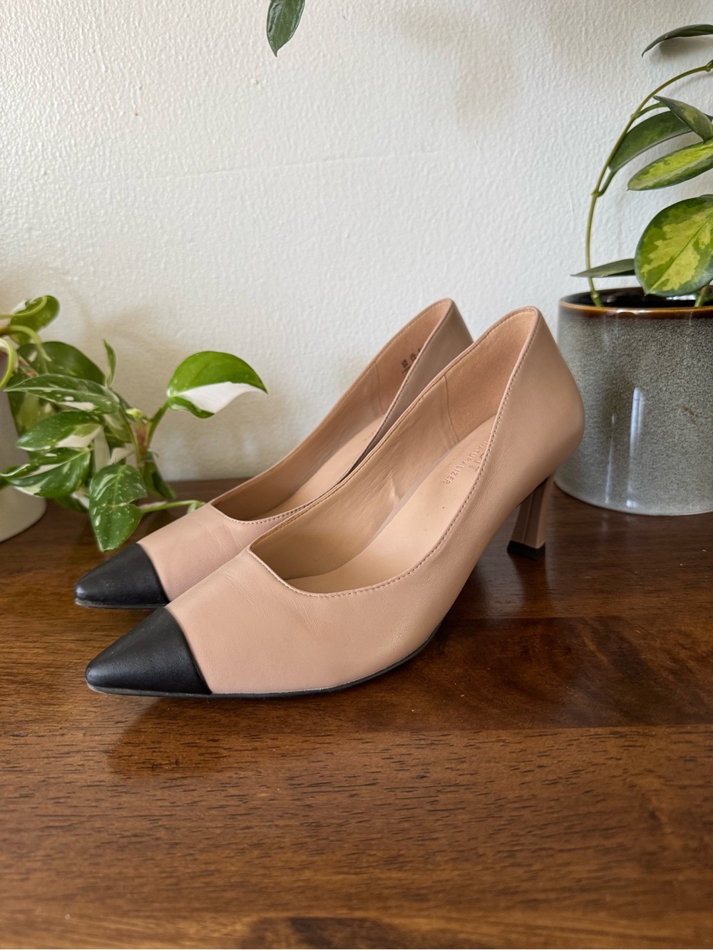 Naturalizer Classic Two-Tone Pointed Toe Pumps in Nude and Black